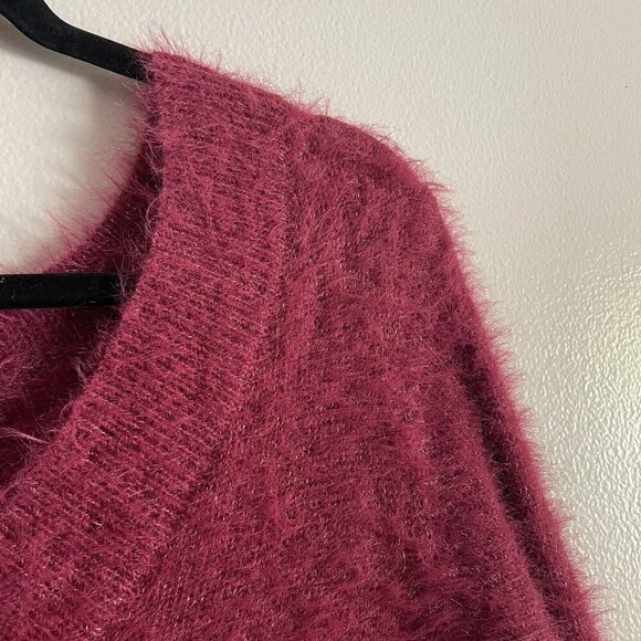 Laurie Felt Wmn L Orchid Berry Red Holiday V-Neck Metallic Eyelash Tunic Sweater - Picture 6 of 10